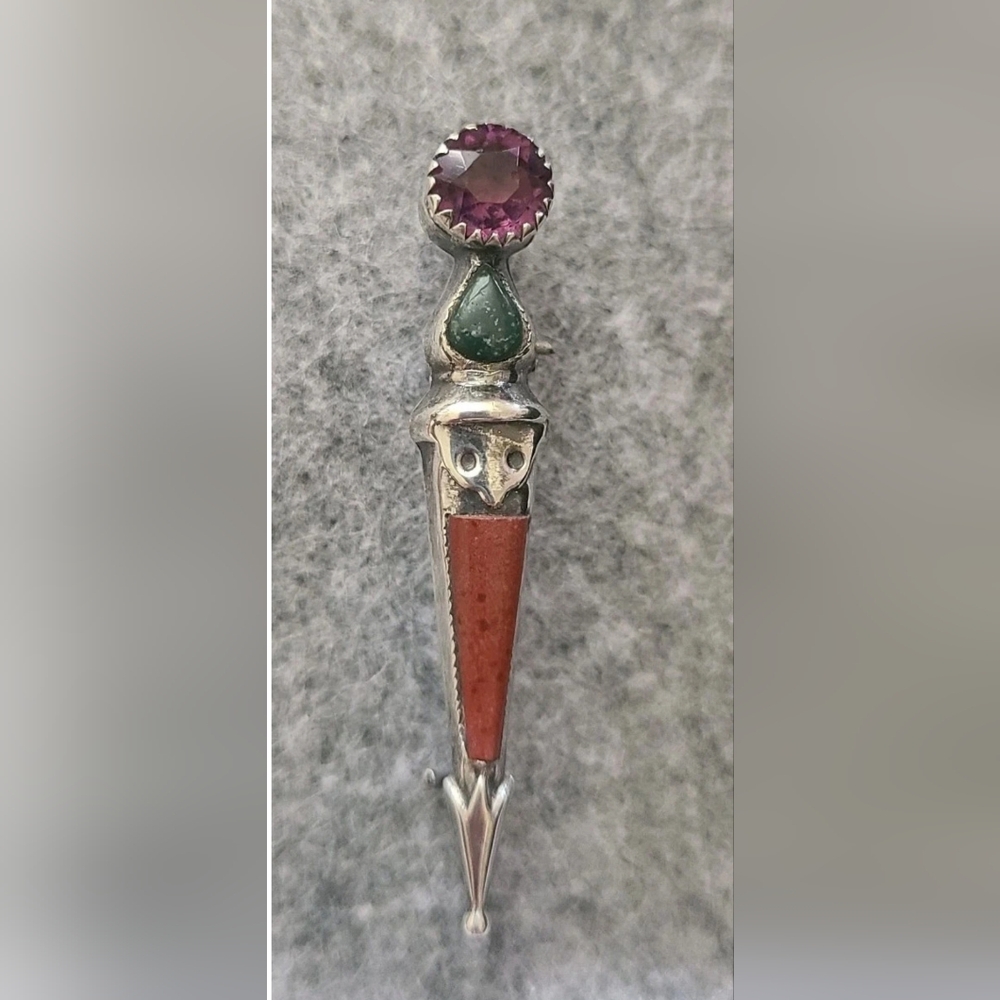 Antique Victorian Scottish Amathyst/ Agate Sterling Silver Dirk Kilt Brooch Pin
